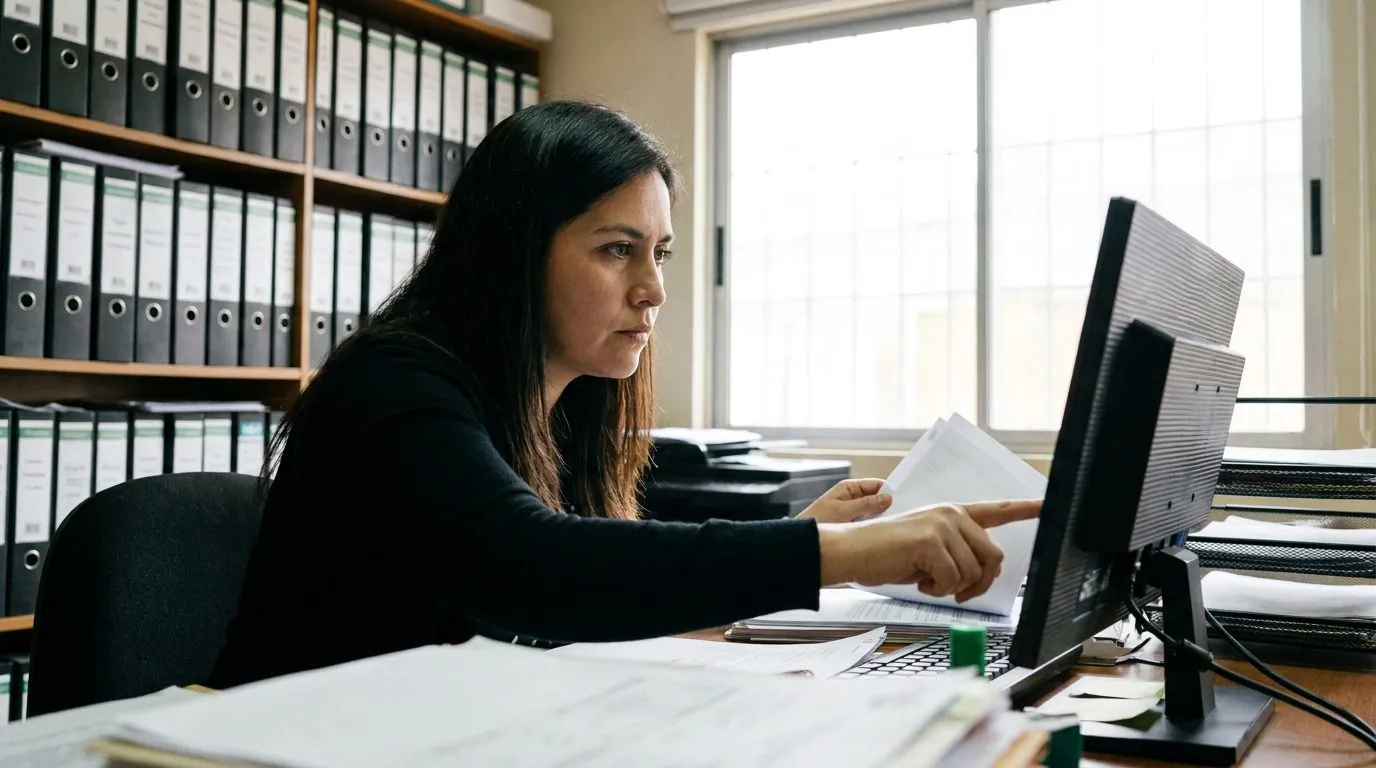 Contadora organizando la estructura de cuentas en su oficina
